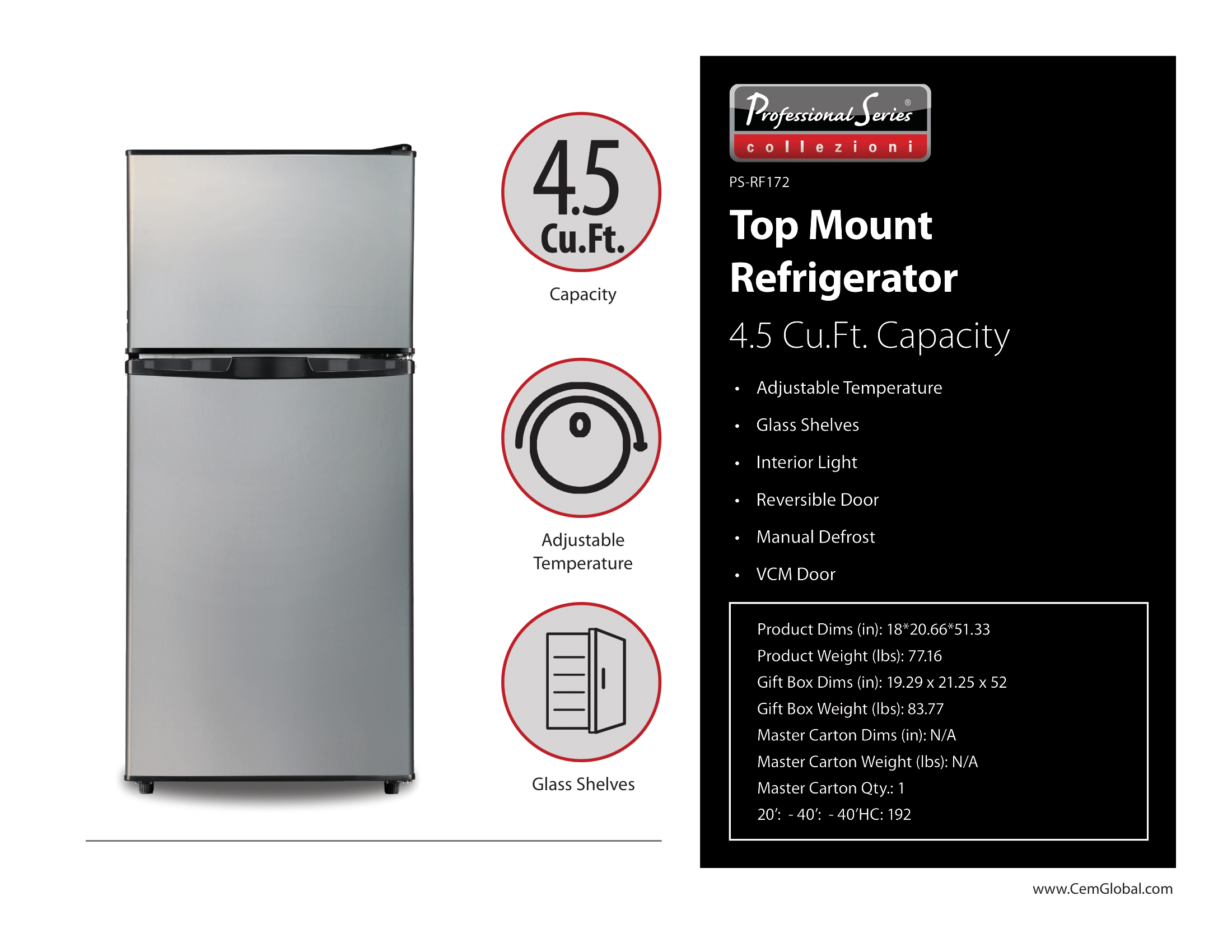 Top Mount Refrigerator 4.5 Cu.Ft.